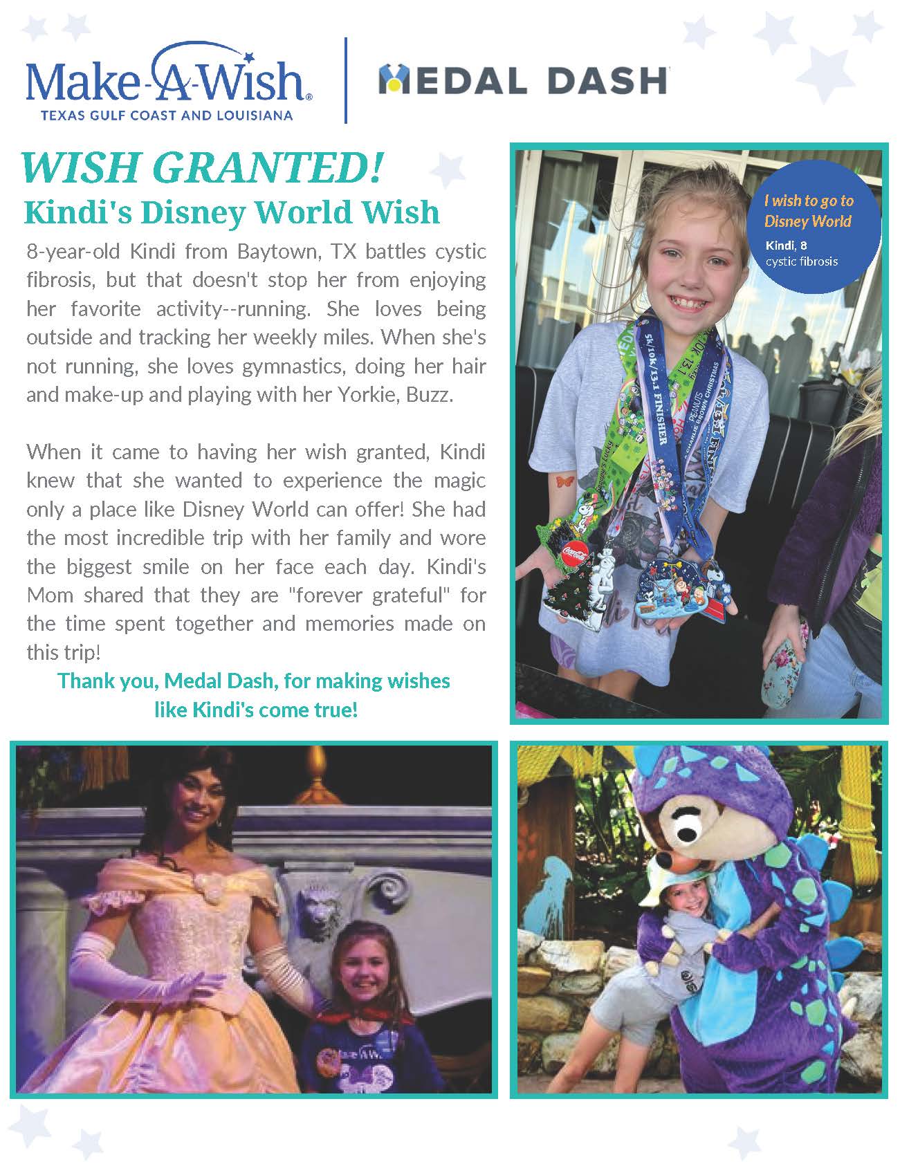 Make a wish granted - 8 year old Kindi from Baytown Texas who had a wish to visit disney
